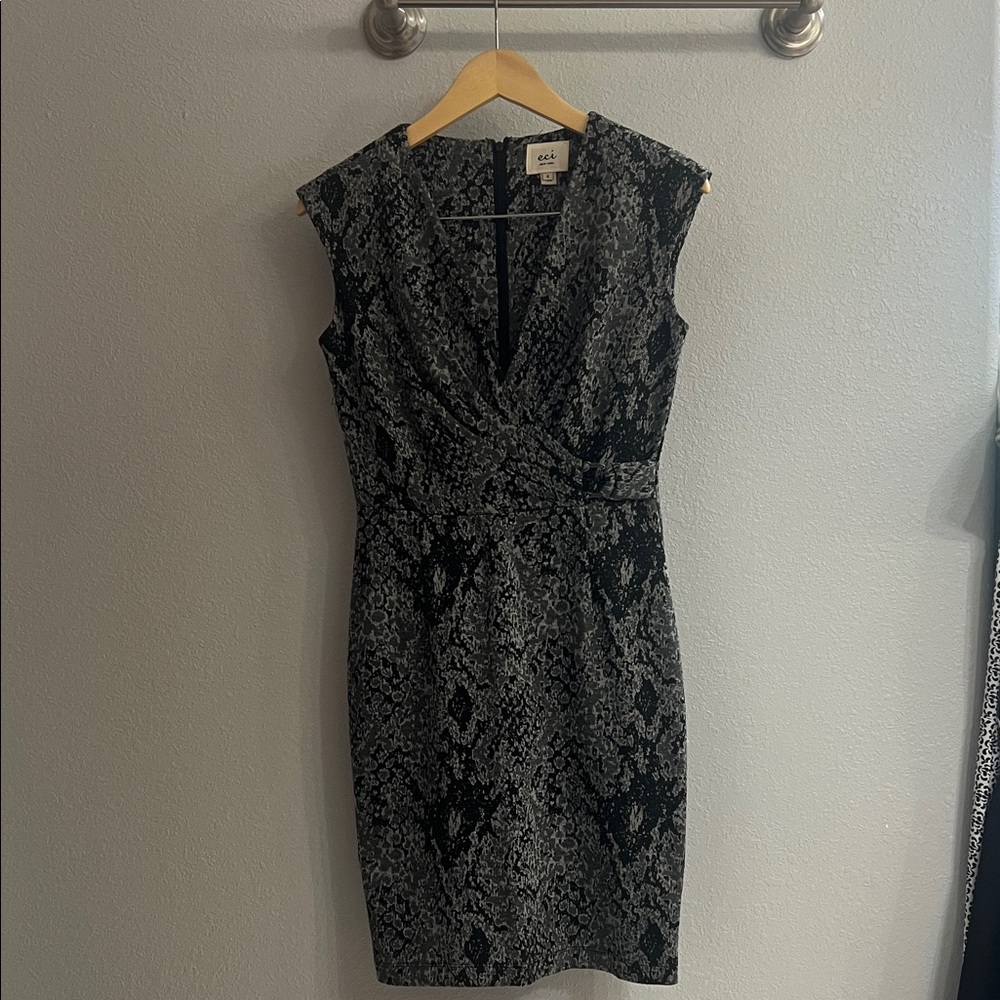 ECI Black and Gray Patterned Midi Dress